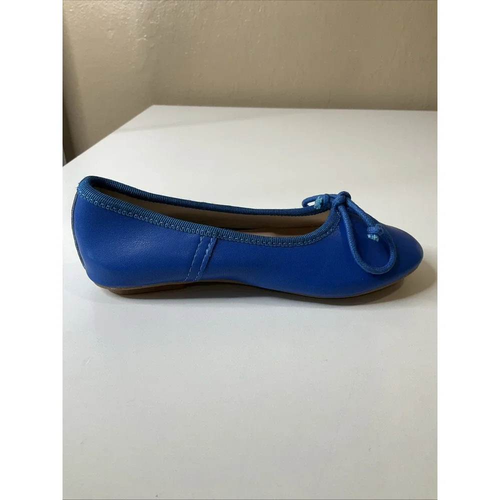 Girls Blue Leather Ballet Slip On Flat Shoes Bow Casual Party Toddler Kids US 10